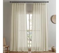 Joydeco Lot de 2 Panneaux de Rideaux Semi-Transparents en Lin pour Salon, Rideaux plissés à pincement crème de 213,4 cm de Long, 132,1 x 213,4 cm (l x L), Lin