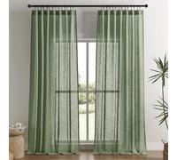 Joydeco Lot de 2 Panneaux de Rideaux Semi-Transparents en Lin Vert Olive pour Salon de 213,4 cm de Long, Rideaux de Traitement de fenêtre Longs plissés pincés (132,1 x 213,4 cm (l x L), Loden)