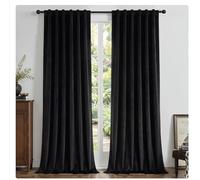 Joydeco Lot de 2 Rideaux 100% occultants en Velours à Isolation Thermique et élégants pour Chambre à Coucher et Salon (Passe-Tringle et Languette arrière, 132 x 274 cm (l x L), Noir