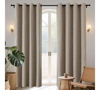 Joydeco Lot de 2 rideaux 100 % occultants et doublés, aspect lin texturé à œillets avec revêtement offrant une isolation thermique, pour salon, 140 x 244 cm, lin