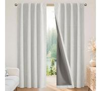 Joydeco Lot de 2 Rideaux occultants en Lin Naturel pour Chambre à Coucher - 94 x 243,8 cm (l x L), Isolation Thermique, 100% occultants, avec Passe-Tringle et languettes arrière pour Salon, Blanc