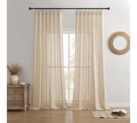 Joydeco Lot de 2 Rideaux Semi-Transparents en Lin pour Salon - Rideaux plissés à pincement - 132,1 x 183 cm (l x L), écru