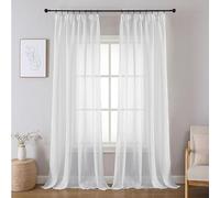 Joydeco Lot de 2 Rideaux Voilages Blanc 140x260 cm pour Rail Plafond, Voilage Semi-Transparent Effet Lin avec Galon Fronceur pour Décoration Interieure et Filtrage de Lumière (sans Crochets)