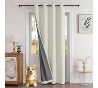 Joydeco Rideau Thermique Porte d'Entrée Effet Lin 140x240cm 1 Panneau avec Revetement 100% Anti-Lumineux, Rideau Occultant Porte Intérieur à Oeillets pour Chambre Dressing Armoire - Beige Clair