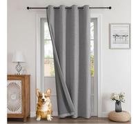 Joydeco Rideau Thermique Porte d'Entrée Effet Lin 140x240cm 1 Panneau avec Revetement 100% Anti-Lumineux, Rideau Occultant Porte Intérieur à Oeillets pour Chambre Dressing Armoire - Gris Clair