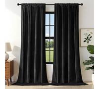 Joydeco Rideau Velours Thermiques Isolant, Lot De 2 L 132 X H 160 Noir Rideaux Occultant Anti Froid et Chaleur, Double Rideau Phonique Anti Bruit Salon Intérieurs Dressing Chambre