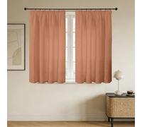Joydeco Rideau Voilage Lin Naturel avec Galon Fronceur sur Rail 140x145cm 2 Panneaux, Rideaux Voilages Semi-Transparent Hauteur 145cm pour Decoration de Cuisine Petite Fenetre Grenier, Terracotta