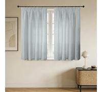 Joydeco Rideau Voilage Lin Naturel avec Galon Fronceur sur Rail 140x145cm 2 Panneaux, Rideaux Voilages Semi-Transparent Hauteur 145cm pour Decoration de Cuisine Petite Fenetre Grenier, Gris Bleu