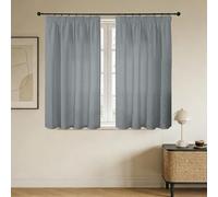 Joydeco Rideau Voilage Lin Naturel avec Galon Fronceur sur Rail 140x160cm 2 Panneaux, Rideaux Voilages Semi-Transparent Hauteur 160cm pour Decoration de Cuisine Petite Fenetre Grenier, Gris
