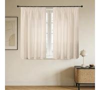 Joydeco Rideau Voilage Lin Naturel avec Galon Fronceur sur Rail 140x160cm 2 Panneaux, Rideaux Voilages Semi-Transparent Hauteur 160cm pour Decoration de Cuisine Petite Fenetre Grenier, Beige