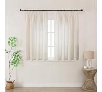 Joydeco Rideau Voilage Lin Naturel avec Galon Fronceur sur Rail 140x160cm 2 Panneaux, Rideaux Voilages Semi-Transparent Hauteur 160cm pour Decoration de Cuisine Petite Fenetre Grenier, Beige Avoine