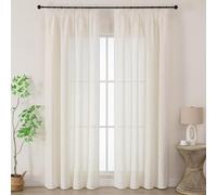 Joydeco Rideau Voilage Lin Naturel avec Galon Fronceur sur Rail 140x200cm 2 Panneaux, Rideaux Voilages Semi-Transparent Hauteur 200cm pour Decoration de Porte-fenêtre Chambre Salon, Beige Avoine