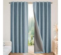 Joydeco Rideaux 100% occultants en Lin Naturel avec Isolation Thermique pour Chambre à Coucher et Salon, Passants arrière/Passe-Tringle, 2 Panneaux, Bleu Ciel, 132 x 274 cm