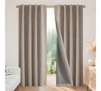 Joydeco Rideaux 100% occultants en Lin Naturel avec Isolation Thermique pour Chambre à Coucher et Salon, avec Passants arrière/Passe-Tringle, 2 Panneaux, Lin, 94 x 160 cm