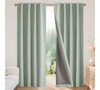 Joydeco Rideaux 100% occultants en Lin Naturel avec Isolation Thermique pour Chambre à Coucher et Salon, Passants arrière/Passe-Tringle, 2 Panneaux, Vert Sauge, 132 x 305 cm