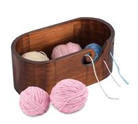 Joyeee Bol à laine en bois, 12 x 15,5 x 28,5 cm, Fait Main, avec Trous pour Crochet, Tricot, Accessoire de Rangement pour Fil de Laine, Cadeaux pour Femmes