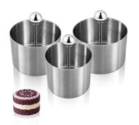 Joyeee Cercle a Patisserie, Moule à Gâteau en Acier Inoxydable, 3 Moules à Mousse de Tailles Différentes avec Poussoir, Ustensiles de Pâtisserie pour Crêpes, Pâtisseries et Desserts