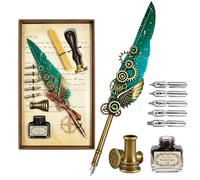 Joyeee Ensemble stylo plume et encre bleu, y compris stylo plume de style mécanique punk, encre noire, porte-stylo, boîte cadeau, stylo d'écriture fantaisie kit de calligraphie pour les amateurs