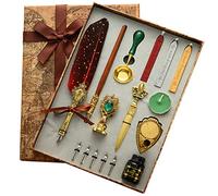 Joyeee Feather Pen Kit, Ensemble de Stylos de Calligraphie avec 5 Plumes, encre noire, porte-stylo et kit de sceau de cire pour calligraphie, Signatures, Dessin, Ecriture, Décoration et Cadeau #081