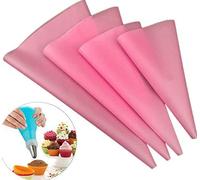Joyeee Lot de 4 poches à douille réutilisables, épaisses, pour décoration de gâteaux - Mini petit, moyen et grand - Sacs à douille robustes pour décoration de gâteaux - Rose