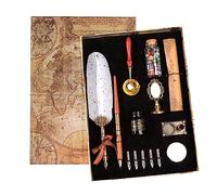 Joyeee Set de Calligraphie Vintage, Stylo de Calligraphie Comprenant 5 Pointes, Porte-stylo, Tampon pour Cachet Cire, Encre parfait pour Signatures, Dessin, Ecriture, Décoration et Idée Cadeau