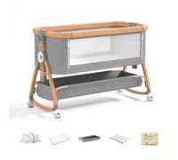 Joyeuse Planet - Lit Berceau Cododo Bebe, Dormir Ensemble en Toute Sécurité, Matelas en Fibre Coco, Table à Langer, Facile à Assembler et à Plier, Lit d'enfant Portable pour Nouveau-né (Woody)