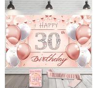 Joyeux Anniversaire Bannière & Écharpe 30 Ans - Décoration Anniversaire Femme, Kit Déco Fête avec Cartes, Banderole 30e Anniversaire pour Adulte, Idée Cadeau Anniversaire 30 Ans
