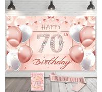 Joyeux Anniversaire Bannière & Écharpe 70 Ans - Décoration Anniversaire Femme, Kit Déco Fête avec Cartes, Banderole 70e Anniversaire pour Adulte, Idée Cadeau Anniversaire 70 Ans