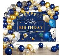 Joyeux Anniversaire Decoration Bannière de Toile de Fond Bleu Marine,Happy Birthday Décoration de Fête pour Homme Femmes BANDEROLE
