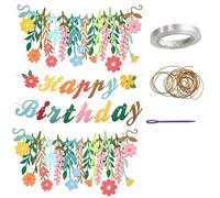 Joyeux Anniversaire Happy Birthday Decoration Guirlande 3 Pcs | 1 Bannière Lettres, Ornement Feuilles, Ruban Corde Inclus, Suspension Murale, Montage Porte, Accessoires Fête