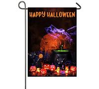 Joyeux Halloween Chat Fantôme Noir Grimace Citrouille Chaudron Applique Hocus Pocus Drapeau 30X45Cm Bannière Double Face Décoratif Bannière Cour Pour Chambres Plage Extérieure