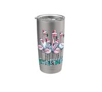 Joyeux Noël Flamant Rose Tropical Exotique Bonnet de Noël Gobelet isotherme en acier inoxydable double paroi