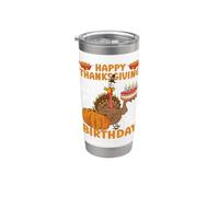 Joyeux Thanksgiving et oui, c'est mon anniversaire, Turkey Pilgrim Gobelet isotherme en acier inoxydable double paroi
