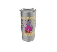 Joyeux Thanksgiving et oui, c'est mon anniversaire, Turkey Pilgrim Gobelet isotherme en acier inoxydable double paroi