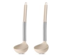 Joyfair Lot de 2 louches à soupe en silicone - Kaki | Grande cuillère à sauce de 30 cm pour cuisiner, remuer, servir, saine et antiadhésive, poignée en acier inoxydable