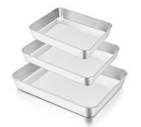 Joyfair Lot de 3 plaques de cuisson rectangulaires en acier inoxydable pour rôtir et servir la cuisine, robuste, antirouille et facile à nettoyer, 3 tailles différentes