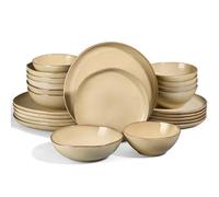 Joyfair Set de vaisselle pour 6 personnes, service de table 24 pièces en grès, service de table rond irrégulier avec assiettes, assiettes à dessert, bols à céréales, résistants au micro-ondes et au