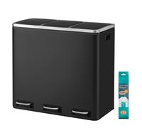 ochama SONGMICS HOME Poubelle de cuisine à pédale à 3 compartiments avec 15 sacs poubelles noir - 3 x 18 L