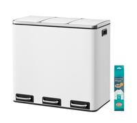 ochama SONGMICS HOME Poubelle de cuisine à pédale à 3 compartiments avec 15 sacs poubelles blanc - 3 x 18 L