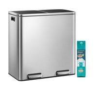 JOYFURNOS Poubelle avec 2 Compartiments, 2 x 30 L Poubelle Double avec Couvercles, Pédales, Seau Intérieur en Plastique, Fermeture Douce, Argent et Noir