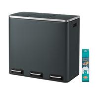 ochama SONGMICS HOME Poubelle de cuisine à pédale à 3 compartiments avec 15 sacs poubelles gris vert - 3 x 18 L