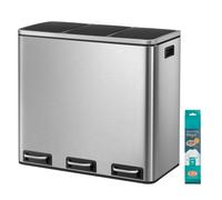 ochama SONGMICS HOME Poubelle de cuisine à pédale à 3 compartiments avec 15 sacs poubelles argenté - 3 x 18 L