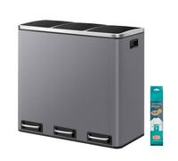 ochama SONGMICS HOME Poubelle de cuisine à pédale à 3 compartiments avec 15 sacs poubelles gris - 3 x 18 L