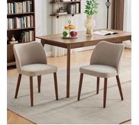 JoyGarden Chaises de salle à manger modernes - Lot de 2 lin dossier courbé assise épaisse 7cm pieds bois massif Camel