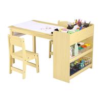 JoyGarden Ensemble table d’activités enfant + 2 chaises Bois/MDF 12 mm - étagères de rangement + dérouleur de papier - Jaune