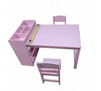 JoyGarden Ensemble table d’activités enfant + 2 chaises en bois réglable - rangement double niveau + dérouleur de papier - Rose