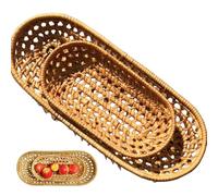 Joygoodta Corbeille à Pain en Osier 2 pièces paniers de Service ovales en rotin tissé étroit Rustique pour Le Stockage Affichage Fruits collation Couverts Baguettes, 6, 9 et 10, 4 Pouces de Longueur