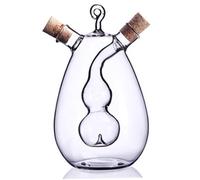 Joygoodta Dispensateur d'huile et de vinaigre Ensemble 2 en 1 Bouteille de Distributeur d'huile en Verre et vinaigre avec Bouteille Bouchon en Forme Gourde intérieure 4x6 Résistant à la t