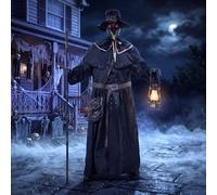 JOYIN Décoration d'Halloween d'extérieur de 190 cm : médecin fantôme animatronique, esprit debout grandeur nature activé par le bruit, tête rotative, yeux LED et lanterne