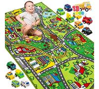 Tapis de jeu pour enfants JOYIN, 80x150 cm, avec 12 mini voitures, idéal pour les enfants à partir de 3 ans. Tapis de jeu sur le thème de la route, tapis pour enfants, tapis voitures, adapté aux garço